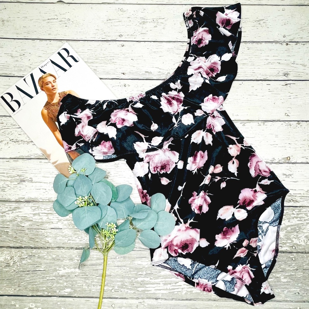 Ivy & Main Velvet Floral Bodysuit